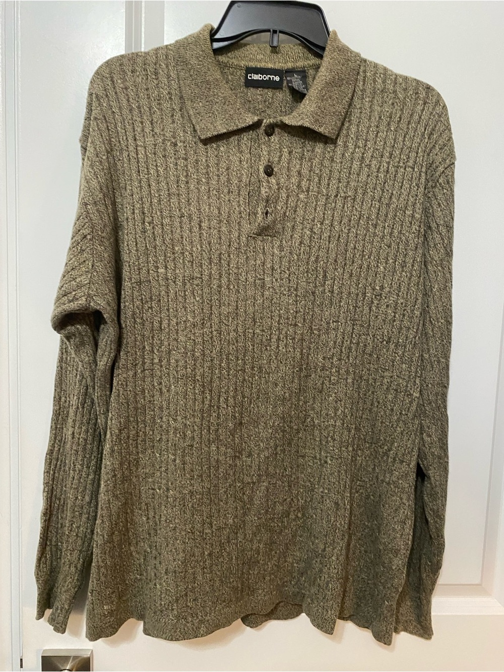 Claiborne Olive Brown V-Neck Ribbed Polo Sweater